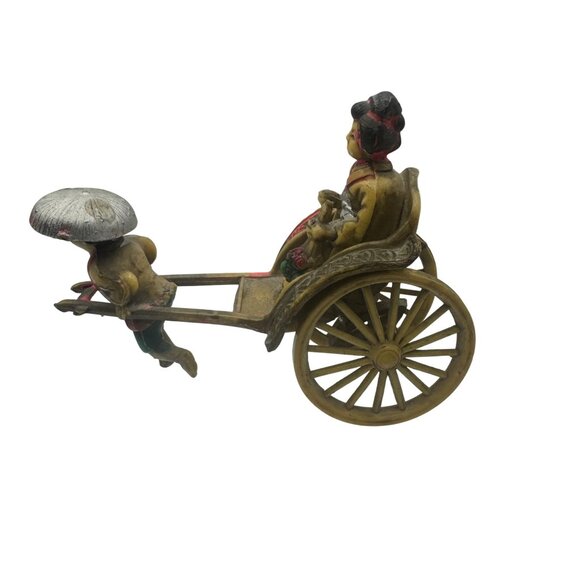 Vintage Hand-Painted Celluloid Asian Rickshaw Figurine  Toy With Geisha & Driver - Picture 1 of 9